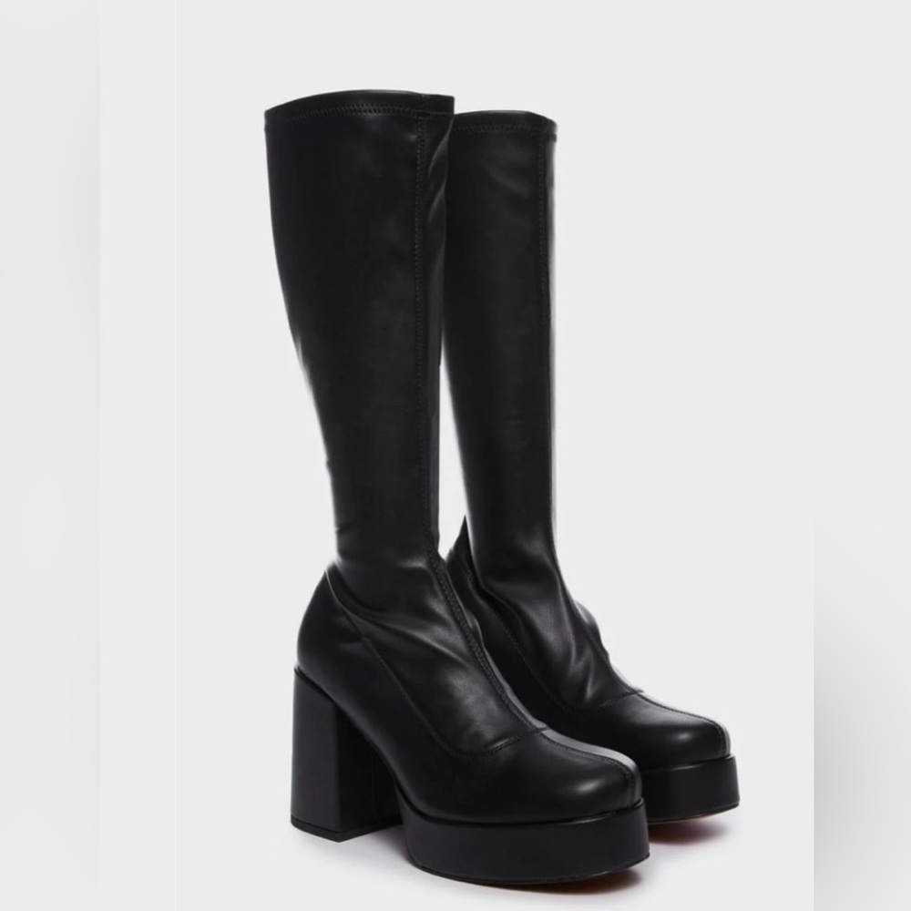Nokwol intense black stretch platform boots